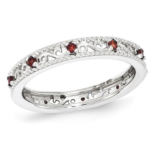 GEM AND HARMONY  Garnet Eternity Band Ring 1/5 Carat (Ctw) In Sterling In Silver