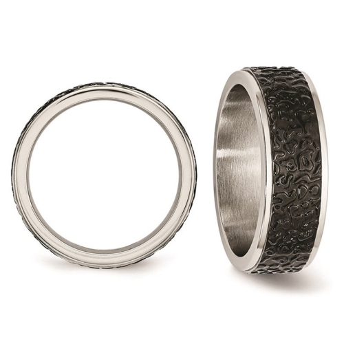 Black Plated Stainless Steel Textured Wedding Band Ring