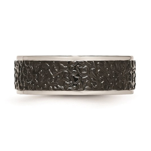 Black Plated Stainless Steel Textured Wedding Band Ring