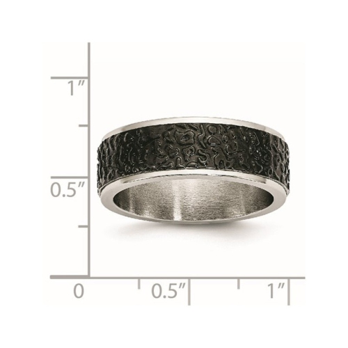 Black Plated Stainless Steel Textured Wedding Band Ring