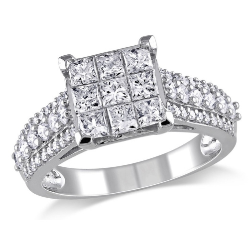 GEM AND HARMONY  1 1/2 Carat (Ctw G-H, I2-I3) Princess-Cut Diamond Engagement Ring In 10K Gold In White