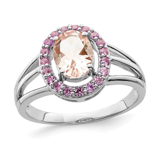 1.00 Carat Morganite and Synthetic Pink Sapphires Ring in Sterling Silver