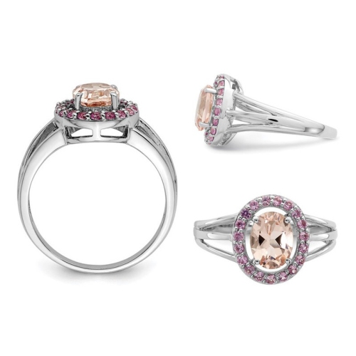 1.00 Carat Morganite and Synthetic Pink Sapphires Ring in Sterling Silver