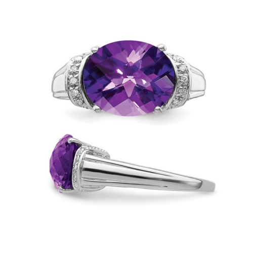 4.20 Carat Amethyst Ring in Sterling Silver with Accent Diamonds