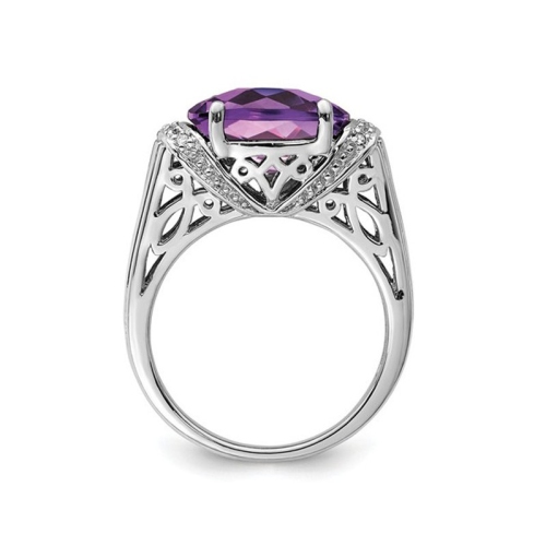 4.20 Carat Amethyst Ring in Sterling Silver with Accent Diamonds
