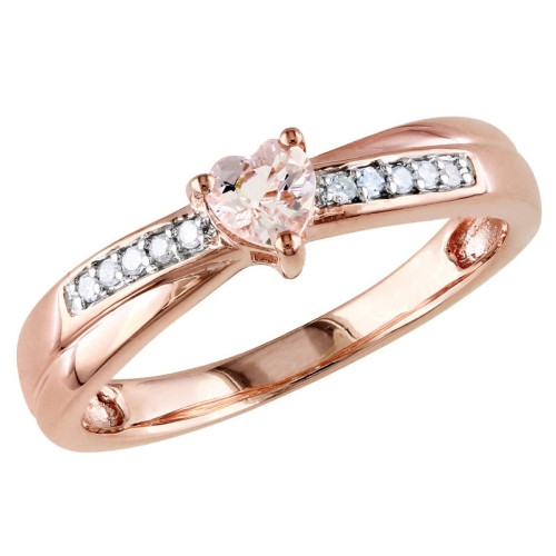 1/4 Carat Morganite Heart Ring with Diamonds in Rose Plated Sterling Silver