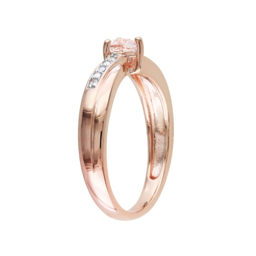 1/4 Carat Morganite Heart Ring with Diamonds in Rose Plated Sterling Silver