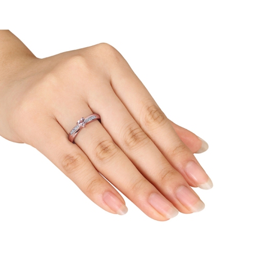 1/4 Carat Morganite Heart Ring with Diamonds in Rose Plated Sterling Silver