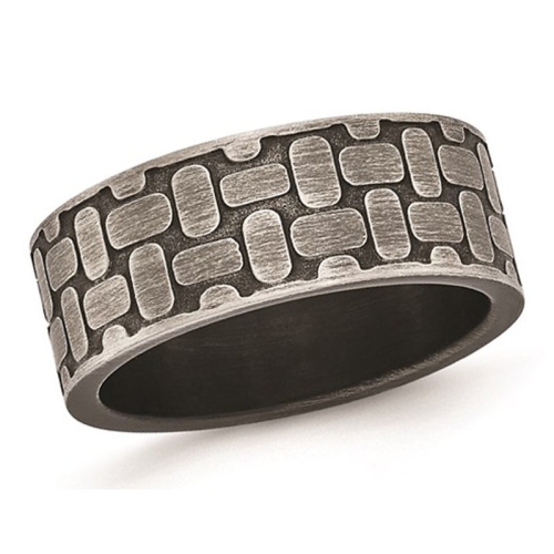 GEM AND HARMONY  Stainless Steel Brushed Antiqued Textured Ring In Multicolor