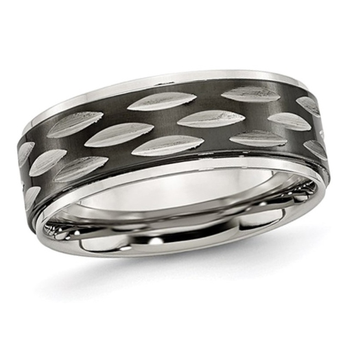 GEM AND HARMONY  Plated Stainless Steel 8MM Grooved Wedding Band Ring In Black