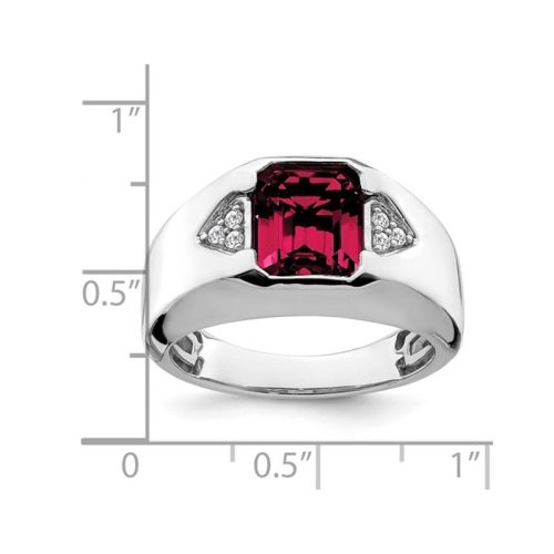 Bague homme en or blanc 14K ct avec diamants, rubis synthétique taille émeraude 3,75&nbsp;carat (ct Lab)