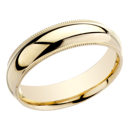 Mens 14K Yellow Gold 6mm Milgrain Comfort Fit Wedding Band Ring