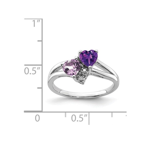 Amethyst and Pink Quartz Heart Promise Ring 4/5 Carat in Sterling Silver