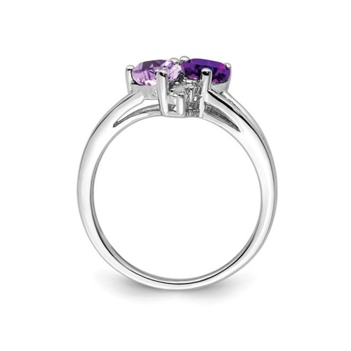 Amethyst and Pink Quartz Heart Promise Ring 4/5 Carat in Sterling Silver