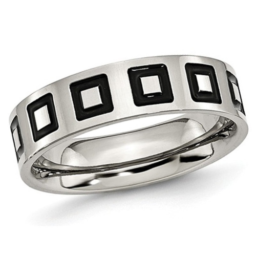 Mens 6mm Enameled Stainless Steel Comfort Fit Wedding Band Ring