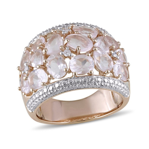 Bague 6.0&nbsp;carat quartz rose synthétique en argent sterling plaqué rose rehaussé diamants
