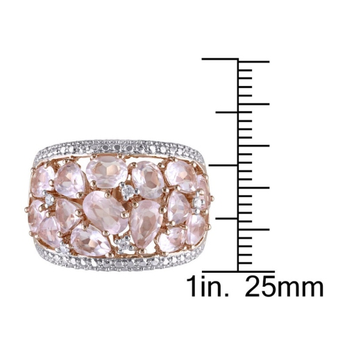 Bague 6.0 carat quartz rose synthétique en argent sterling plaqué rose rehaussé diamants