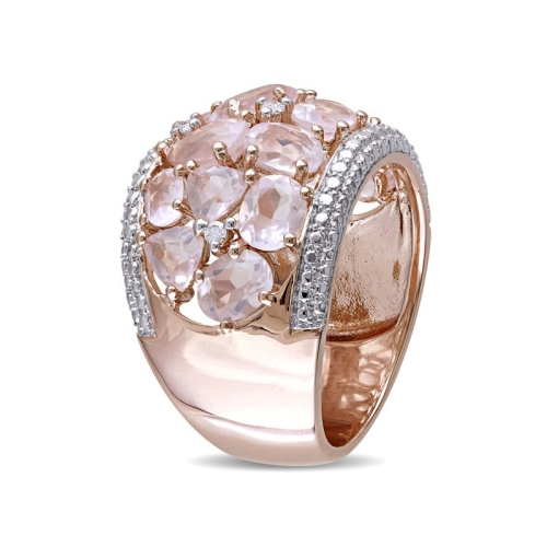 Bague 6.0 carat quartz rose synthétique en argent sterling plaqué rose rehaussé diamants