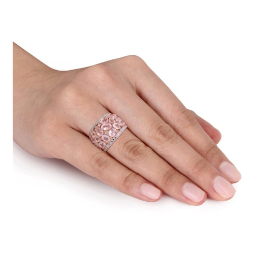 Bague 6.0 carat quartz rose synthétique en argent sterling plaqué rose rehaussé diamants