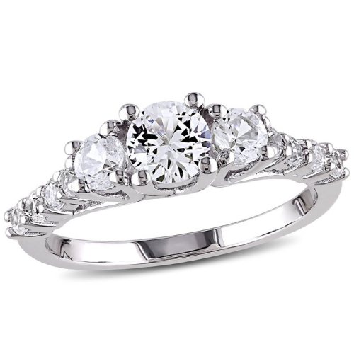 GEM AND HARMONY  1.40 Carat (Ctw) Three-Stone Lab-Created Sapphire Ring In Sterling Silver In White