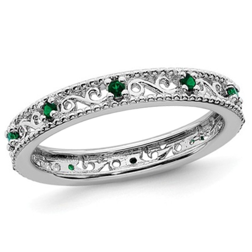 GEM AND HARMONY  1/8 Lab Created Emerald Eternity Band Ring In Sterling Silver In Green