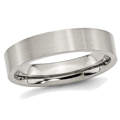 Mens Chisel Stainless Steel 5mm Flat Brushed 5mm Wedding Band Ring