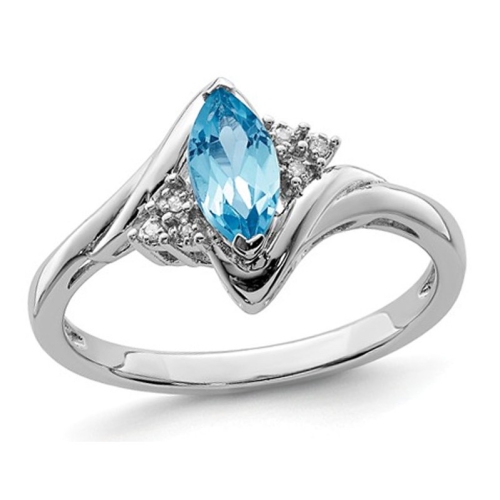GEM AND HARMONY  1/2 Carat (Ctw) Marquise-Cut Topaz Ring In Sterling Silver In Blue