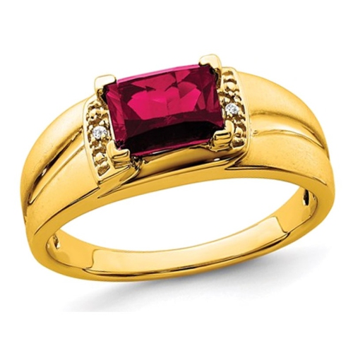 Mens 1.60 Carat Lab Created Ruby Ring in 14K Yellow Gold