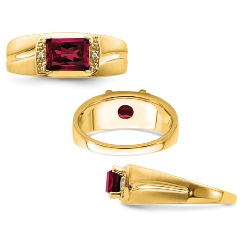 Mens 1.60 Carat Lab Created Ruby Ring in 14K Yellow Gold