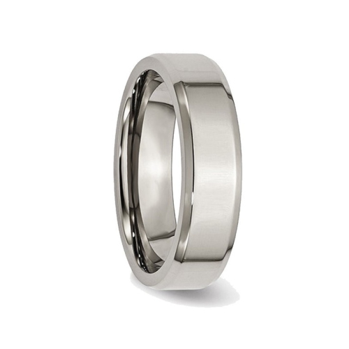 Ladies or Mens Chisel 6mm Comfort Fit Titanium Wedding Band Ring with Beveled Edge