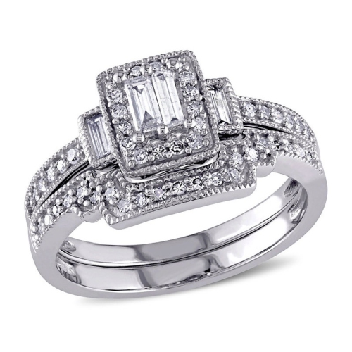 2/5 Carat (ctw) Diamond Engagement Ring & Wedding Band Set 10K White Gold