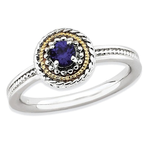GEM AND HARMONY  1/3 Carat (Ctw) Lab Created Sapphire Ring In Sterling Silver With 14K Gold Accents In Blue