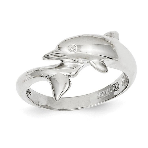 GEM AND HARMONY  Ladies 14K Gold Polished Dolphin Ring In White