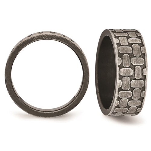 Stainless Steel Brushed Antiqued Textured Ring