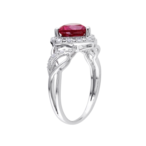 1.70 Carat Lab-Created Ruby Heart Ring with Diamonds in Sterling Silver