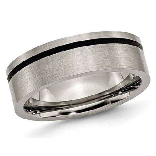 GEM AND HARMONY  Mens 7MM Comfort Fit Titanium Wedding Band Ring With Accent In Black