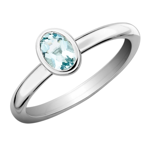 GEM AND HARMONY  2/5 Carat (Ctw) Solitaire Oval Aquamarine Ring In Sterling In Silver