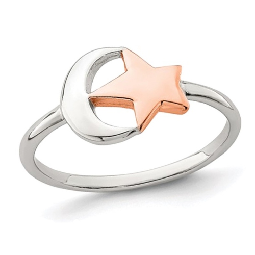 Sterling Silver Moon And Star Ring