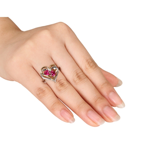 1.10 Carat Lab-Created Ruby Heart Ring with Diamonds in Sterling Silver with Yellow Plating