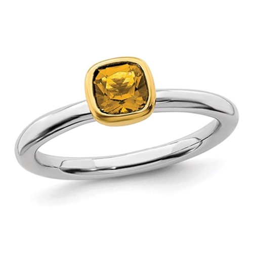 Bague en argent sterling avec citrine solitaire 1/2 ct avec accent 14 ct