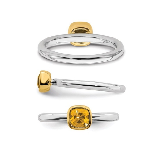 Bague en argent sterling avec citrine solitaire 1/2 ct avec accent 14 ct