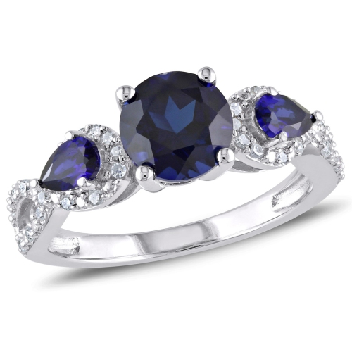 2.50 Carat Lab Created Blue Sapphire Ring in Sterling Silver with Accent Diamonds