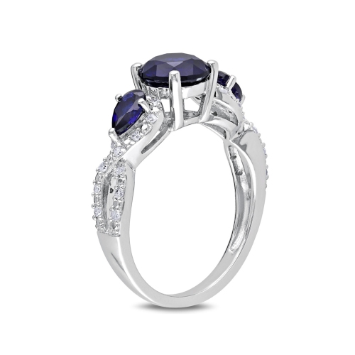 2.50 Carat Lab Created Blue Sapphire Ring in Sterling Silver with Accent Diamonds