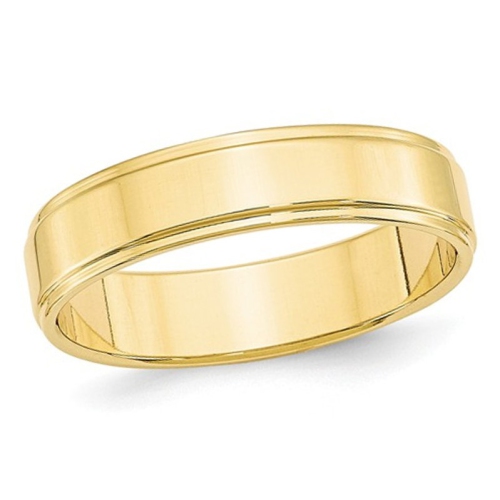 GEM AND HARMONY  Ladies Or Mens 10K Gold 5MM Flat Wedding Band Ring With Step Edge In Yellow