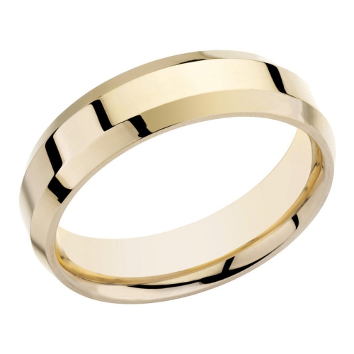 Mens 14K Yellow Gold 6mm Wedding Band Ring with Bevel Edge