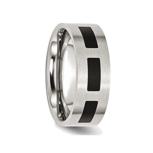 Mens 8mm Stainless Steel Comfort Fit Wedding Band Ring with Black Accent