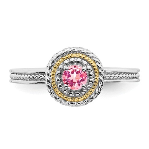 1/4 Carat Pink Tourmaline Ring in Sterling Silver with 14K Accents