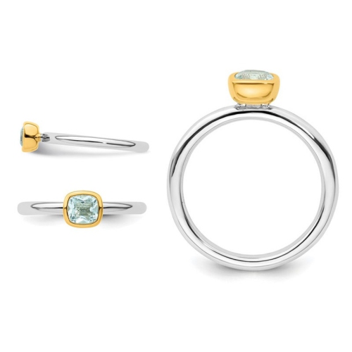 1/2 Carat Light Aquamarine Ring in Sterling Silver with 14K Accent