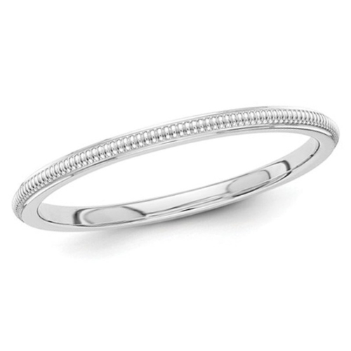 GEM AND HARMONY  Ladies 2MM Stackable Milgrain Wedding Band Ring In 14K Gold In White