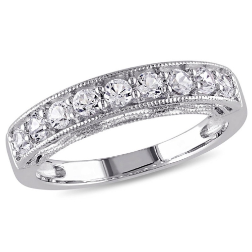 GEM AND HARMONY  4/5 Carat (Ctw) Lab-Created Sapphire Anniversary Band Ring In Sterling Silver In White